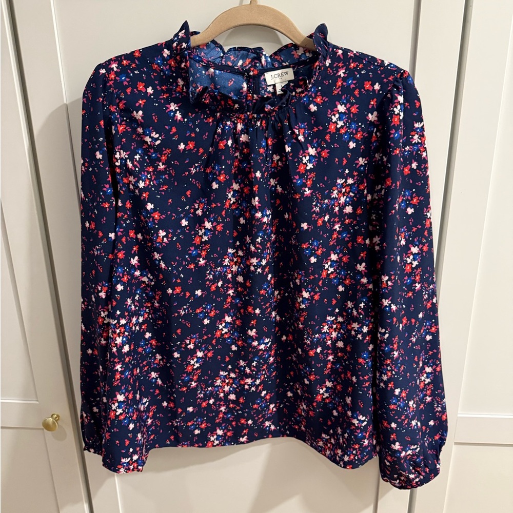 J Crew Floral Navy Blouse